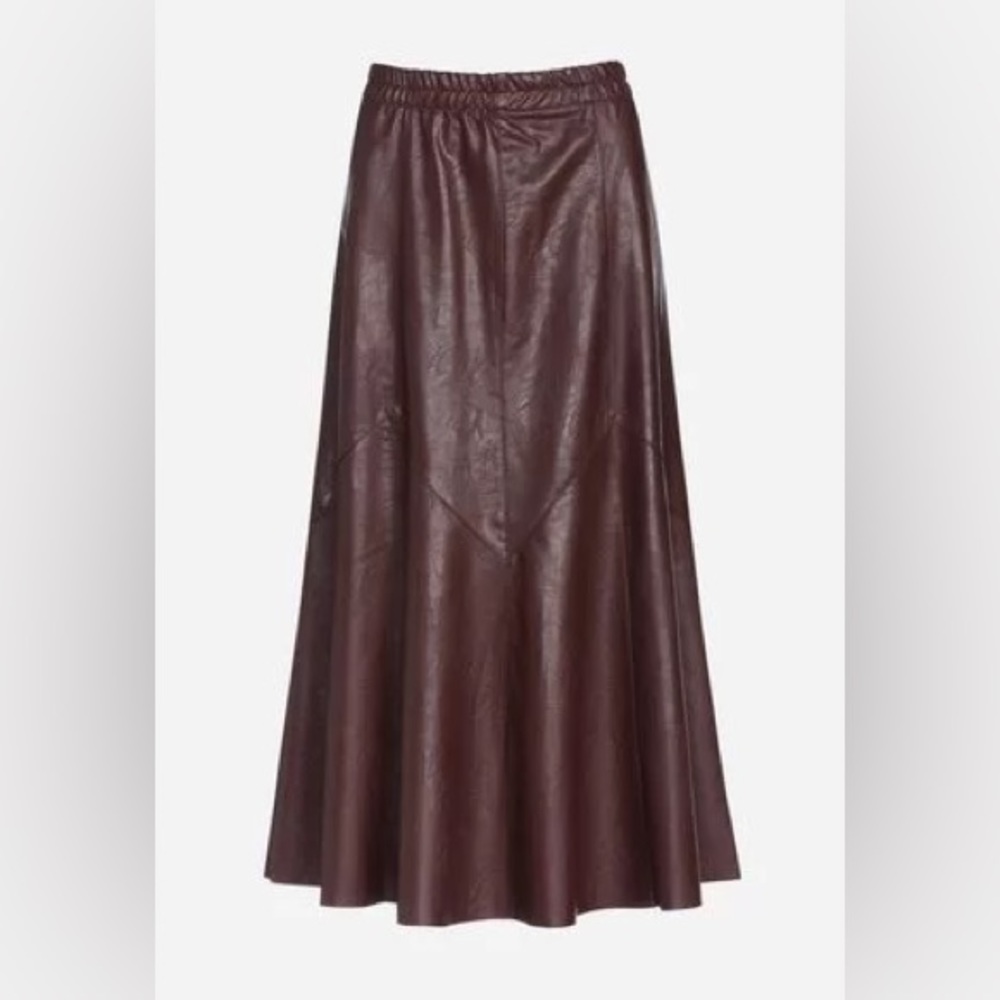 Vintage Merlot A-Line Leather Midi Skirt - Picture 4 of 7